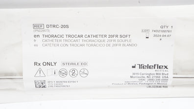 Teleflex DTRC-20S Thoracic Trocar Cath. Soft 20Fr (x)